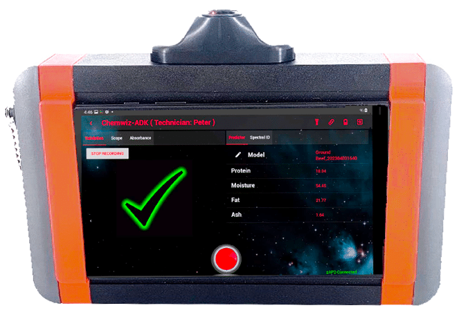 ChemWiz-ADK-Meat-Analyzer-ground-beef-Tech-mode-Pass-Tablet-HH